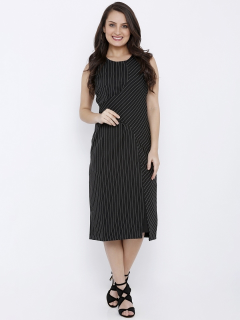 

Soie Women Black Striped Wrap Dress