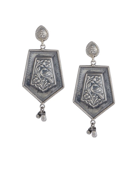 

ahilya Silver-Toned & Grey Sterling Silver Classic Drop Earrings