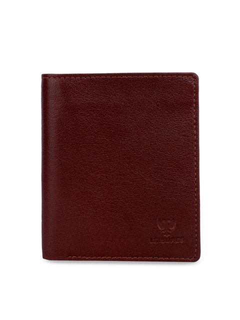 

LEISURES Men Brown Solid Leather Three Fold Wallet