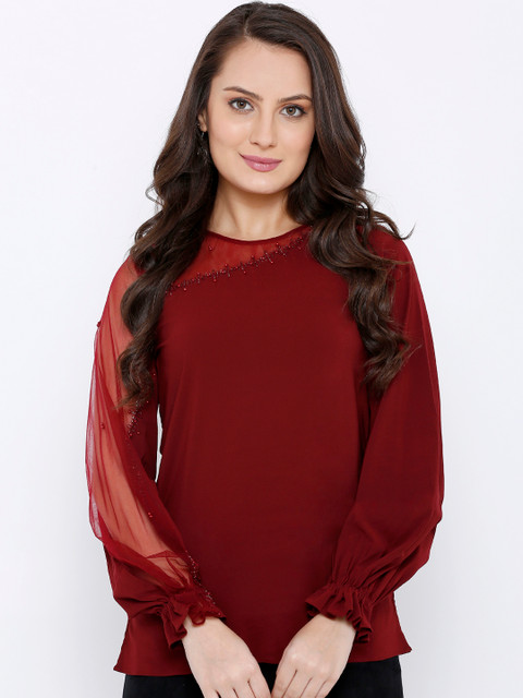

Soie Women Maroon Embellished Top