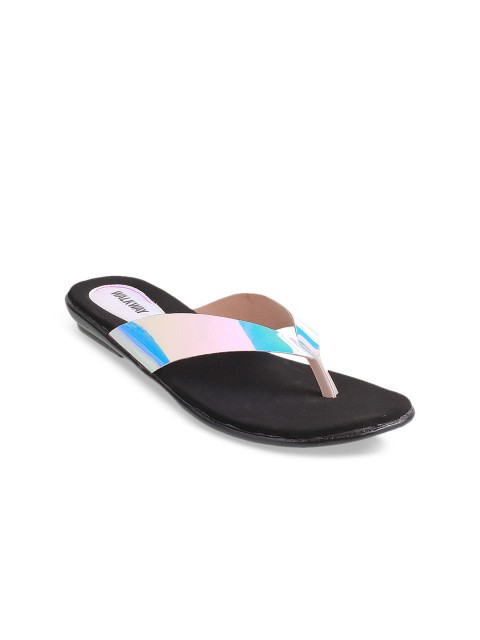 

WALKWAY Women Silver-Toned Colourblocked Open Toe Flats