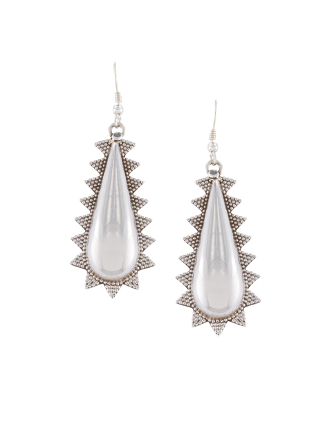 

ahilya Silver-Toned & Silver-Toned Oxidised Sterling Silver Teardrop Shaped Drop Earrings
