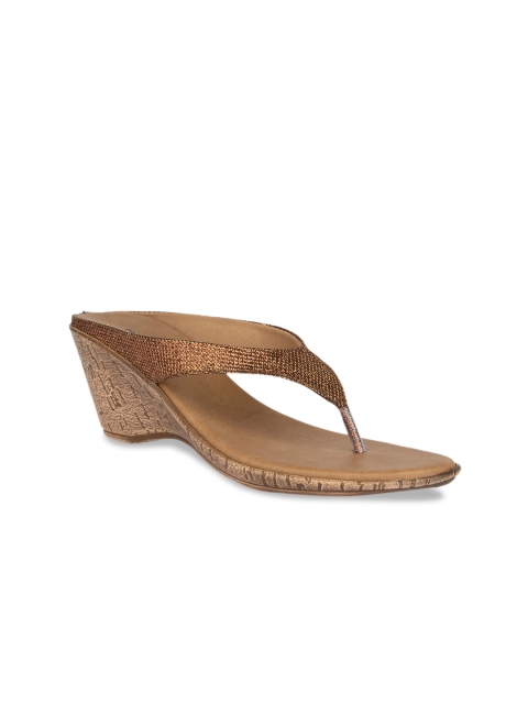 

SOLES Women Bronze-Toned Textured Sandals
