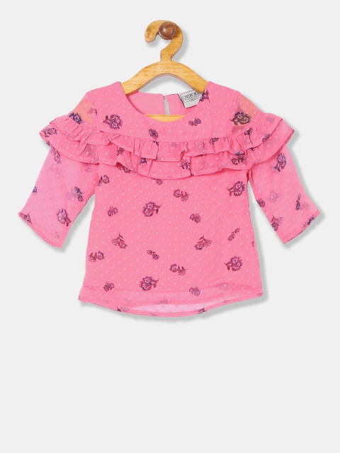 

Cherokee Girls Pink Printed Ruffle Top