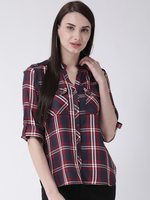 

Latin Quarters Women Navy Blue & Maroon Checked Shirt Style Top
