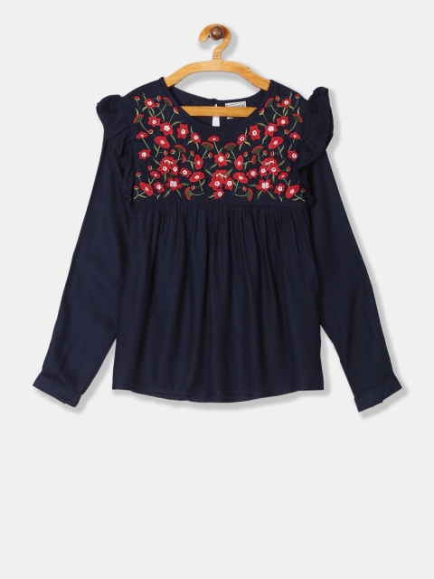 

Cherokee Girls Navy Blue Embroidered Top