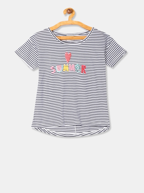 

Cherokee Girls White Striped Round Neck T-shirt