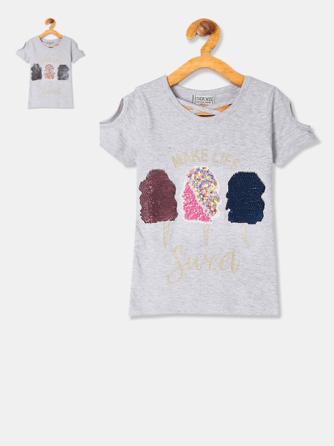 

Cherokee Girls Grey Flip Sequinned Embellished Top