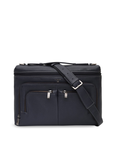 

Da Milano Unisex Navy Blue Solid Leather Laptop Bag