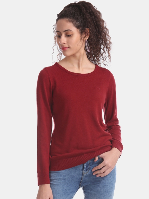 

Aeropostale Women Maroon Solid Pullover Sweater
