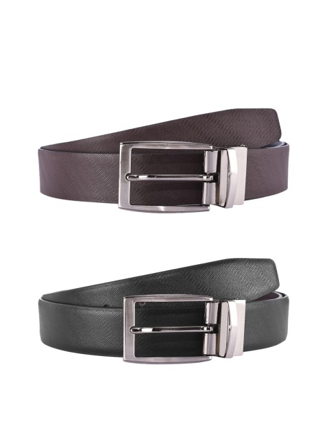 

BuckleUp Men Black & Brown Textured Leather Reversible Belt
