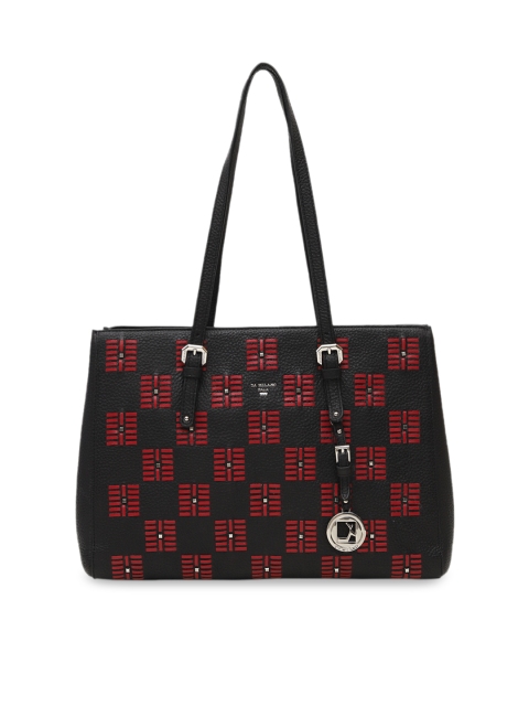 

Da Milano Black & Red Self Design Leather Shoulder Bag