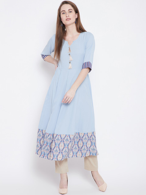 

One of a Kind Women Blue Printed Anarkali Kurta