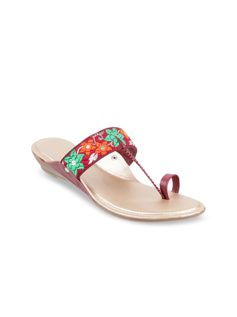 

WALKWAY Women Maroon Woven Design Open Toe Flats