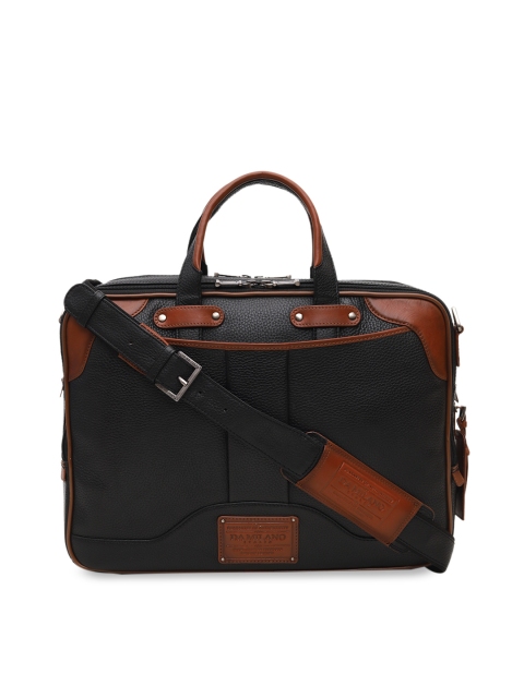 

Da Milano Unisex Black & Brown Textured Leather Laptop Bag