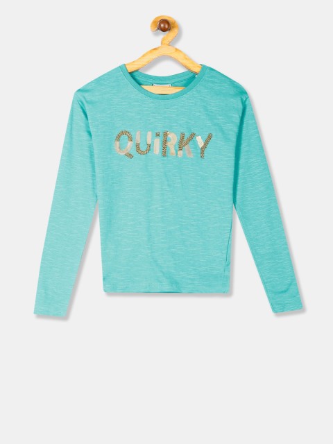 

Cherokee Girls Sea Green Sequinned Round Neck T-shirt