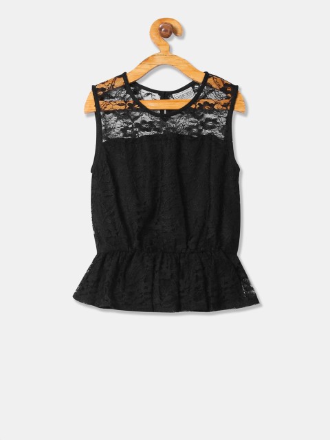 

Cherokee Girls Black Solid Cinched Waist Top