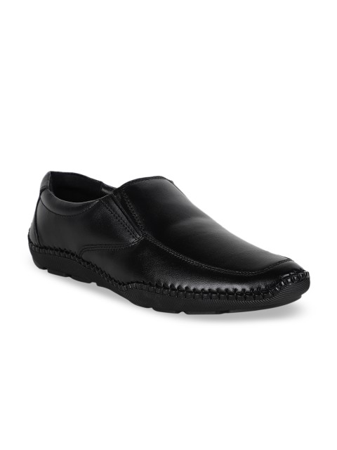 

Respiro Men Black Solid Leather Formal Slip-Ons