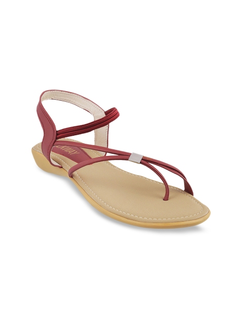 

WALKWAY Women Maroon Solid Open Toe Flats