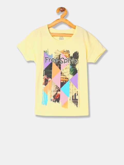 

Cherokee Girls Yellow Printed Round Neck T-shirt