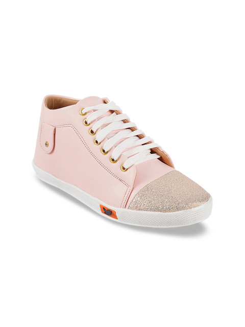 

WALKWAY Women Pink Colourblocked Synthetic Mid-Top Sneakers