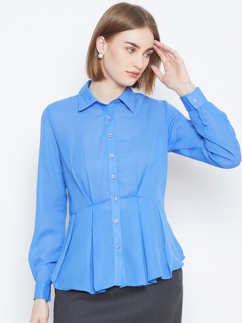 

PURYS Women Blue Smart Regular Fit Solid Casual Shirt
