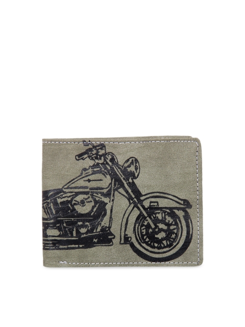 

LEISURES Men Olive Green & Black Printed Two Fold Wallet
