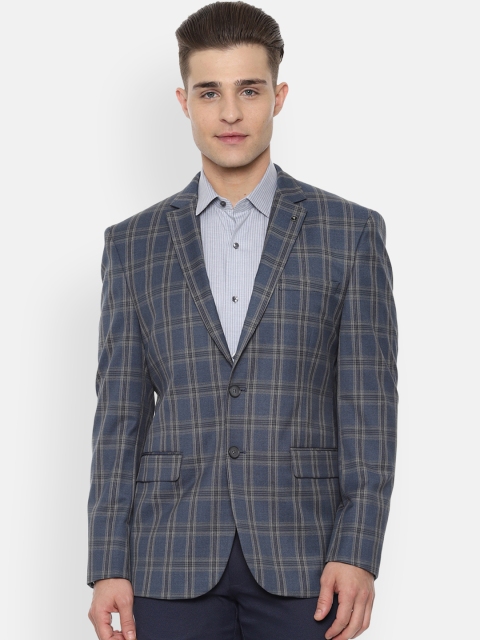 

Van Heusen Men Blue & Grey Checked Single-Breasted Slim-Fit Blazer
