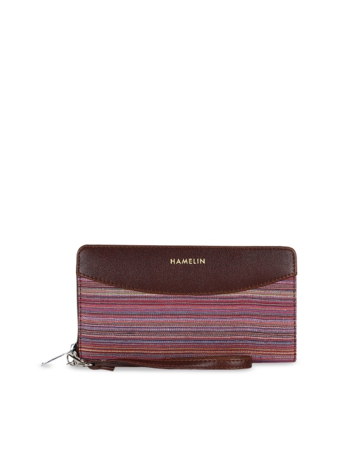 

HAMELIN Women Purple & Brown Striped Handwoven Zip Around Wallet