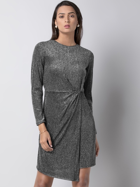 

FabAlley Women Silver-Toned Embellished Wrap Dress