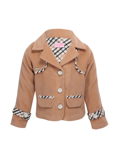 

CUTECUMBER Girls Beige Solid Woolen Pea Coat