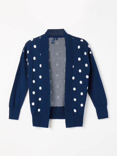

Fame Forever by Lifestyle Girls Navy Blue & White Self-Design Open Front Shrug