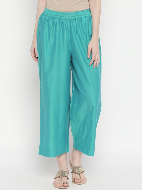 

RANGMANCH BY PANTALOONS Women Lime Green Regular Fit Solid Parallel Trousers
