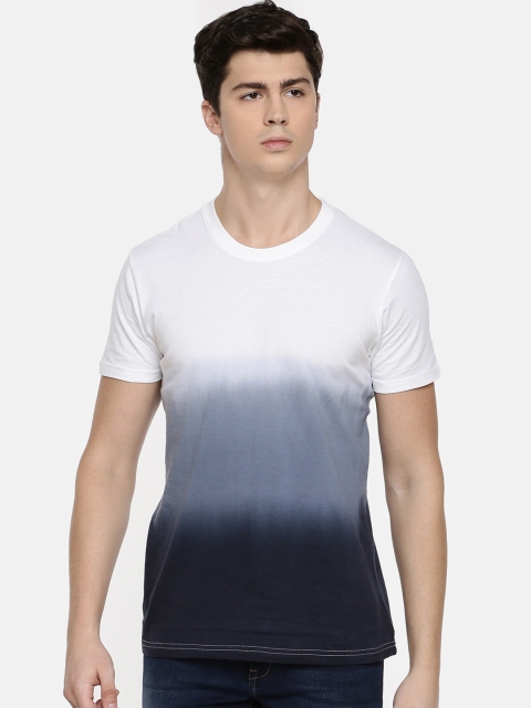 

BLISTON Men White & Blue Tie & Dyed Slim Fit Round Neck T-shirt