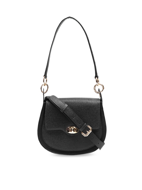 

Da Milano Black Textured Shoulder Leather Bag