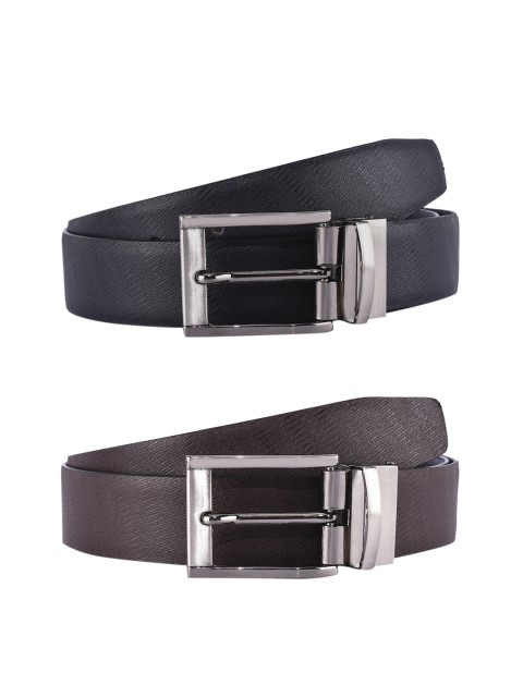 

BuckleUp Men Black & Brown Solid Leather Reversible Belt