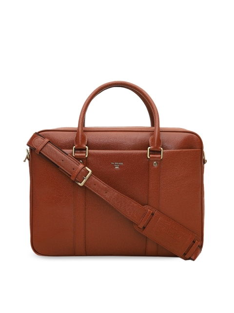 

Da Milano Unisex Brown Textured Leather Laptop Bag