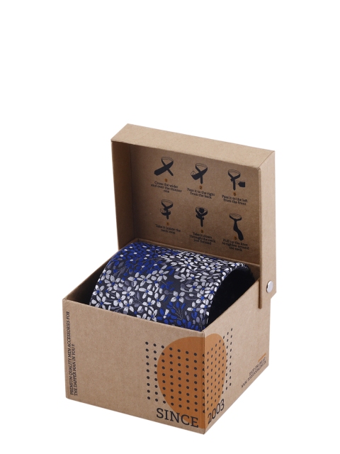 

Tossido Navy Blue & Off-White Woven Design Broad Tie
