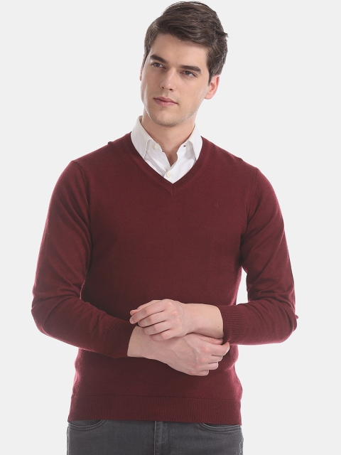 

Arrow Men Maroon Solid Pullover Sweater