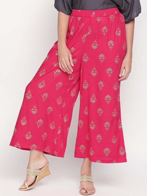 

RANGMANCH BY PANTALOONS Women Fuchsia Pink Regular Fit Printed Parallel Trousers
