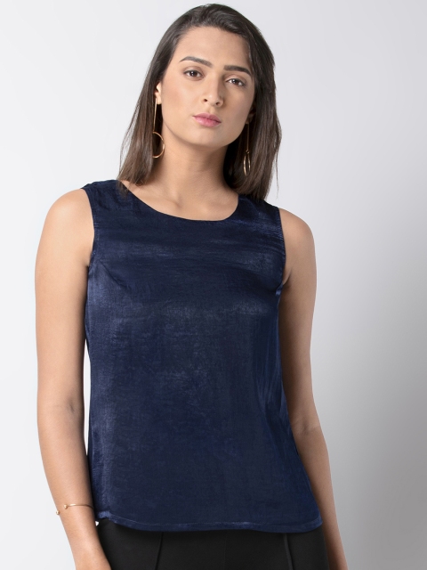 

FabAlley Women Navy Blue Solid Top