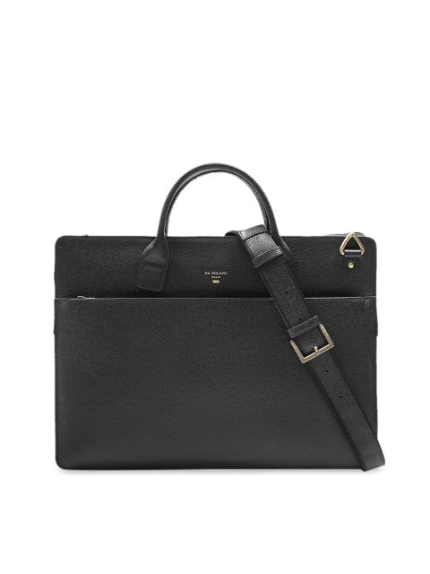 

Da Milano Unisex Black Solid Leather Laptop Bag