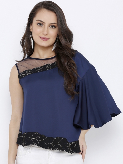 

Soie Women Navy Blue Self Design Top