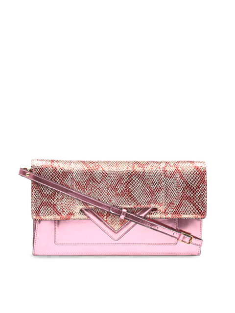 

Da Milano Gold-Toned & Pink Textured Sling Leather Bag
