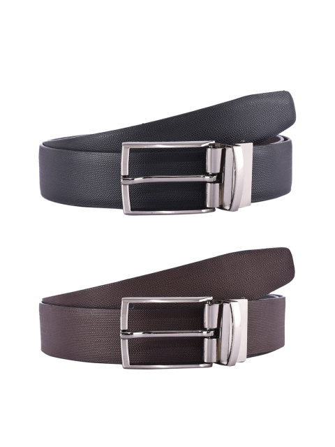 

BuckleUp Men Black & Brown Textured Leather Reversible Belt