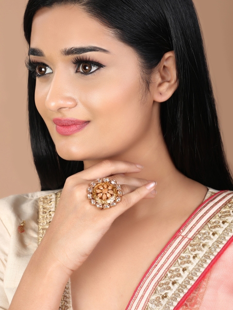

Rubans Women Gold-Plated & Brown Kundan Studded Handcrafted Finger Ring