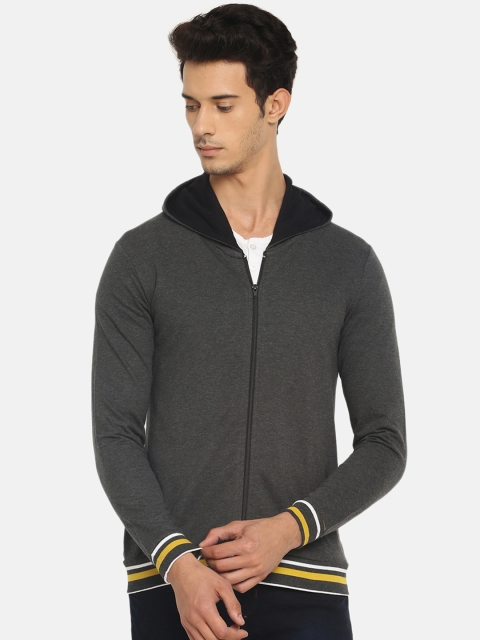

BLISTON Men Grey Solid Hooded Front-Open Sweatshirt