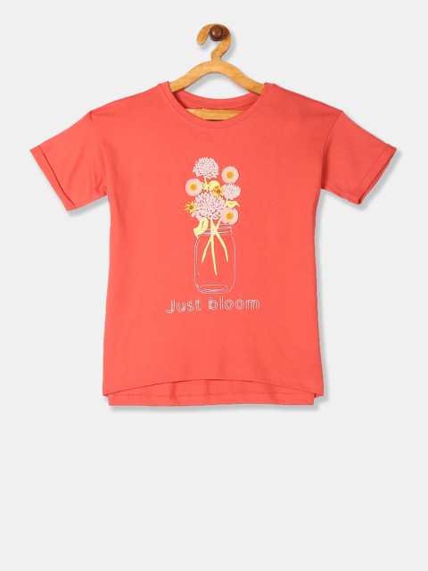 

Cherokee Girls Orange Printed Round Neck Pure Cotton T-shirt