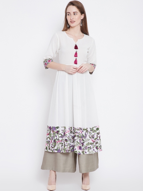 

One of a Kind Women Off-White Solid Pure Cotton Anarkali Kurta