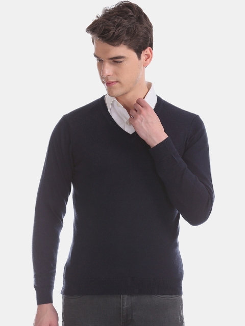 

Arrow Men Navy Blue Solid Pullover Sweater